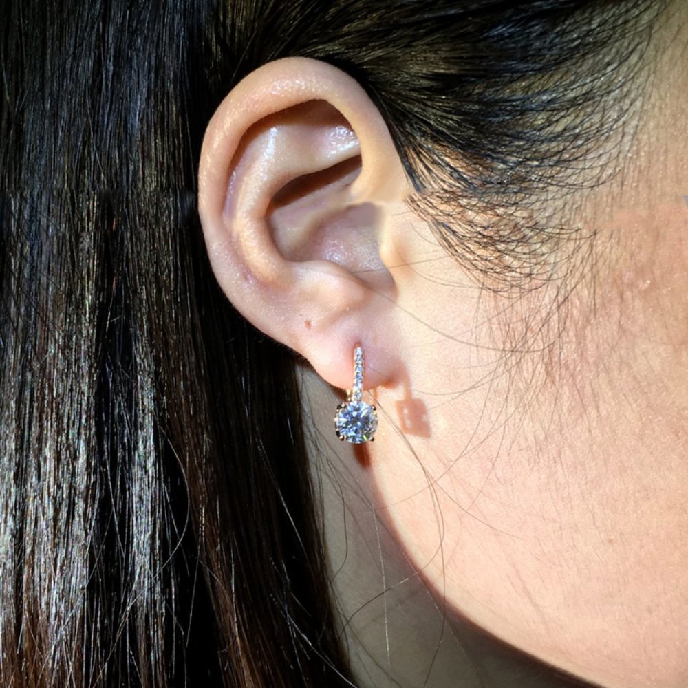 *NEW 18K White/Rose Gold Diamond Drop Earrings - Picture 3 of 11
